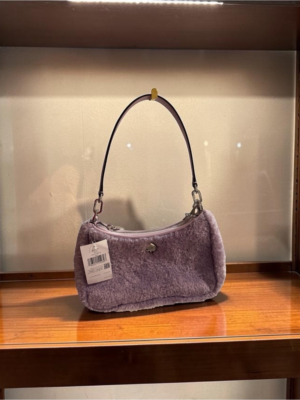 kate spade lavender faux-fur shoulder bag with silver spade logo - Picture 2 of 11
